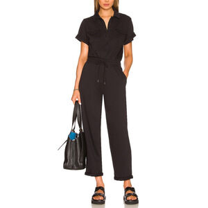 525 Distressed Wash Black French Terry Utility Jumpsuit Size L